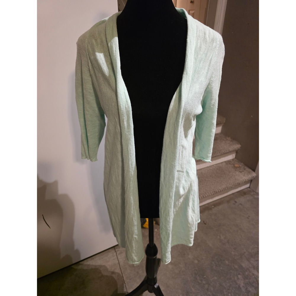 Eileen Fisher Petite Mint Green Organic Linen Cotton Open Front Cardigan PM